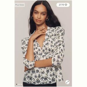 Anthropologie Ruched Sleeve Smocked Blouse Top XL